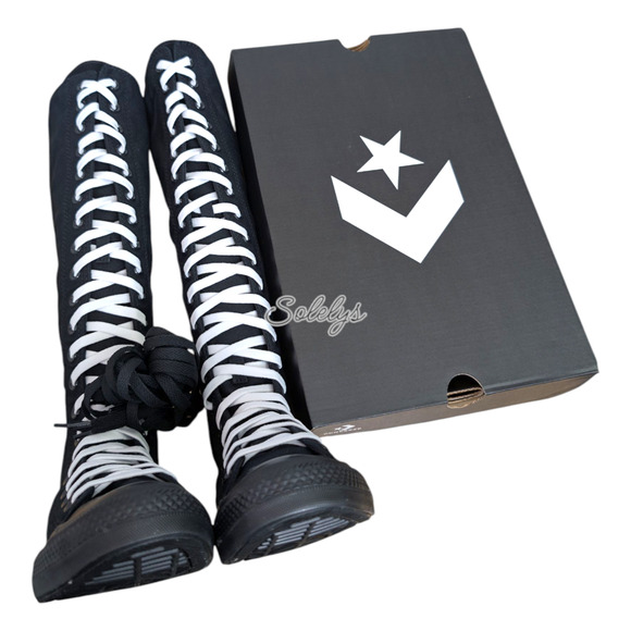 Converse CTAS XXHI Womens 6 Black White Knee High Canvas Zip Back Sneaker Boot - Picture 8 of 9